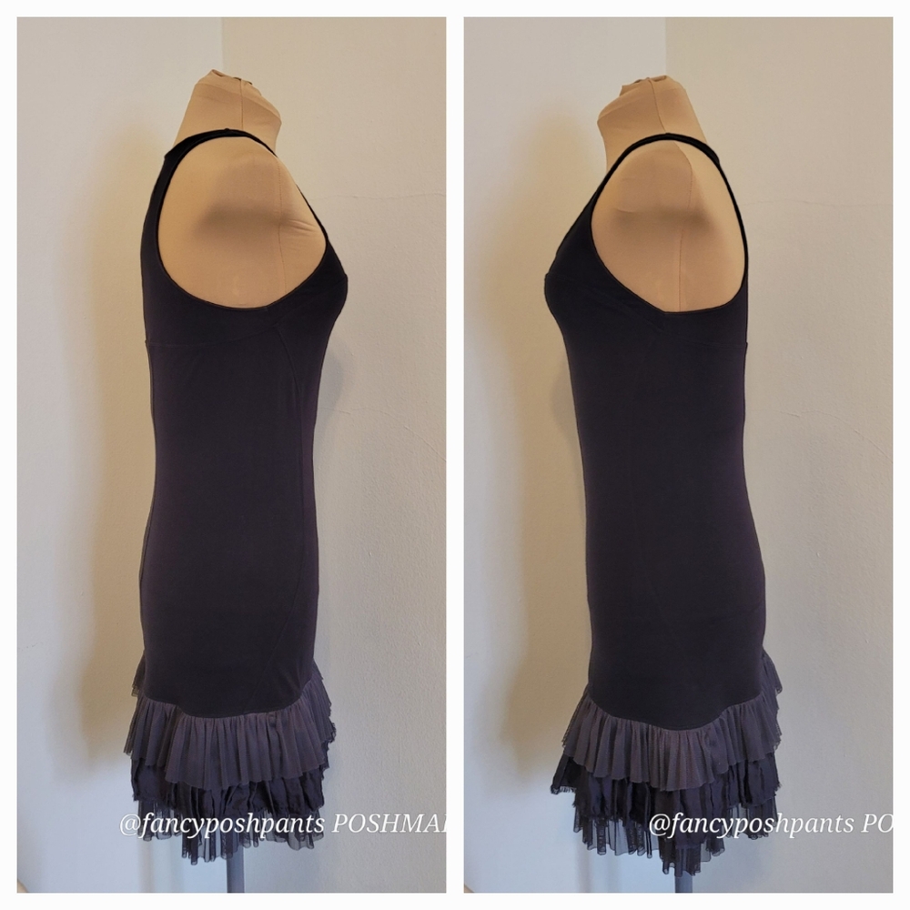 FREE PEOPLE cotton tiered ruffle bodycon stretch party dress black racer back - Picture 13 of 16